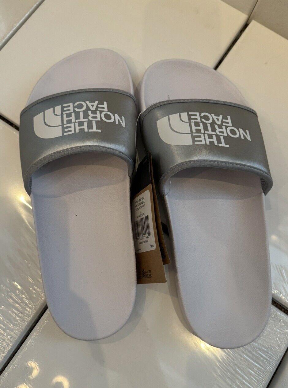 NORTH FACE WOMENS METALLIC SILVER BASE CAMP SLIDES NEW 10