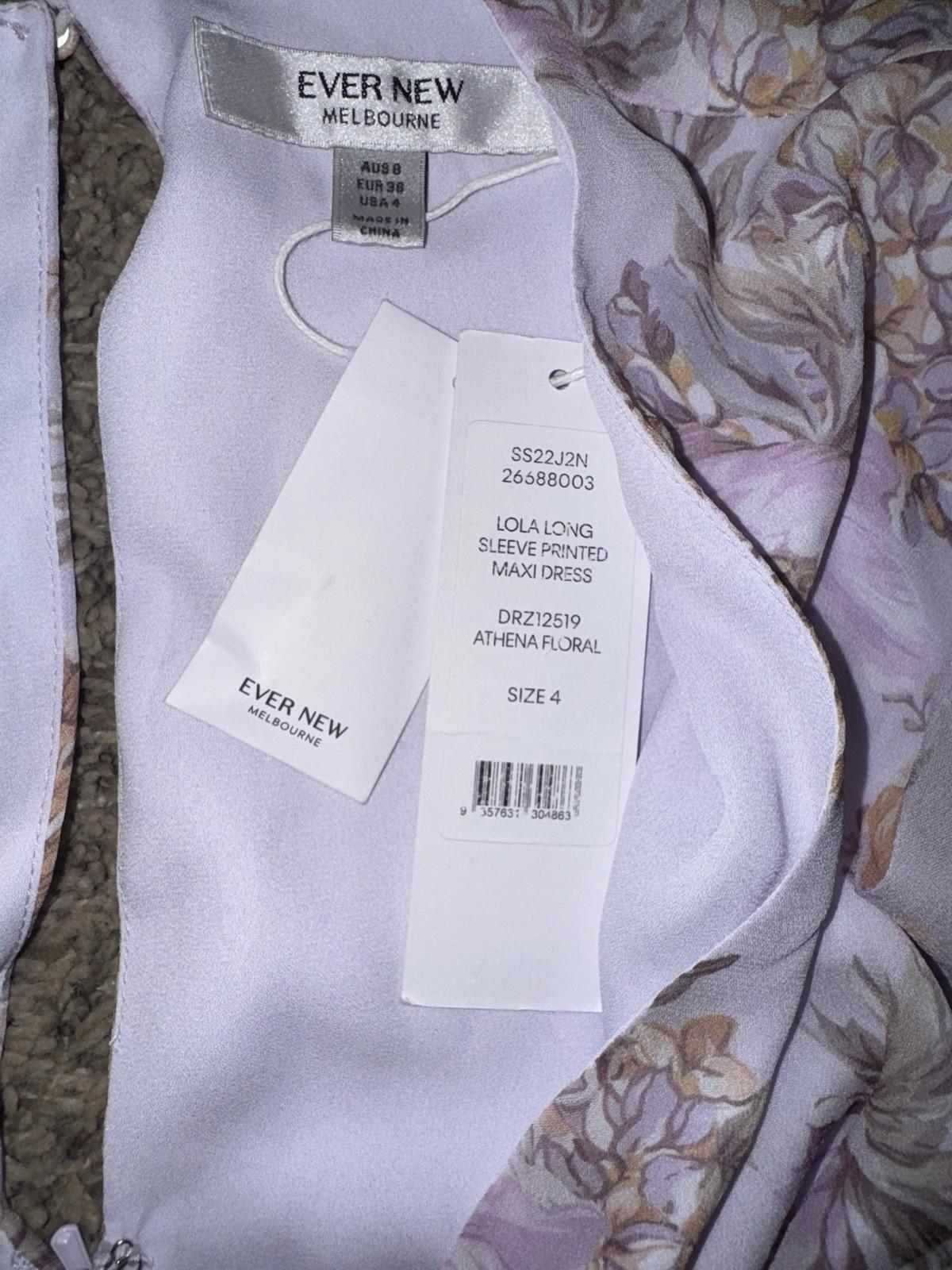 EVER NEW Purple Athena floral Dress Retail $200 Price $124 Sz 4 NEW!