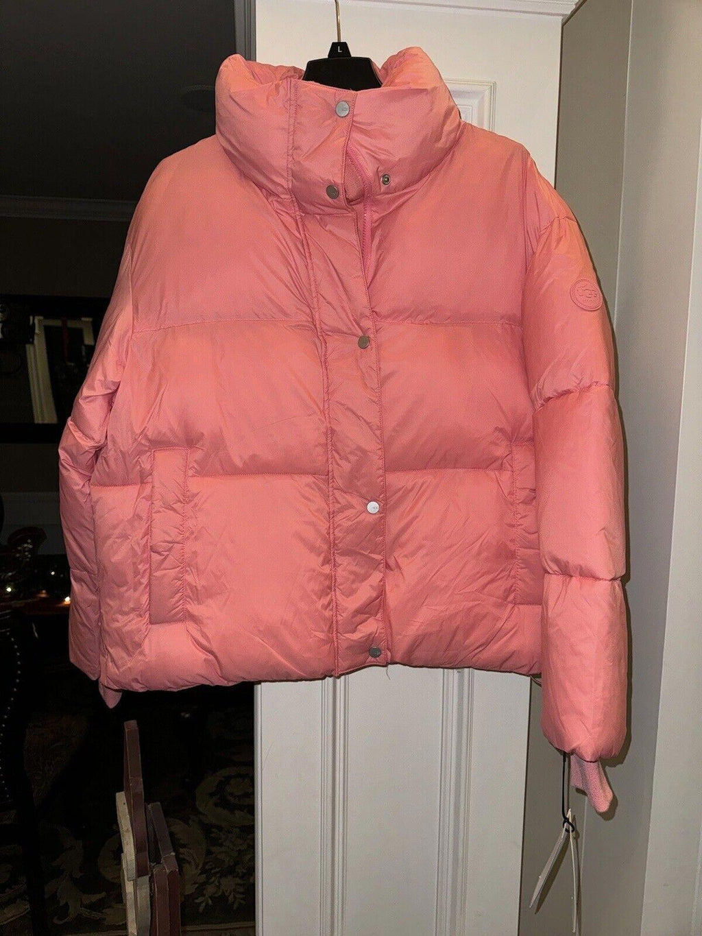 NWT UGG Women's Pink Vickie Puffer Jacket Zip Button Size XL