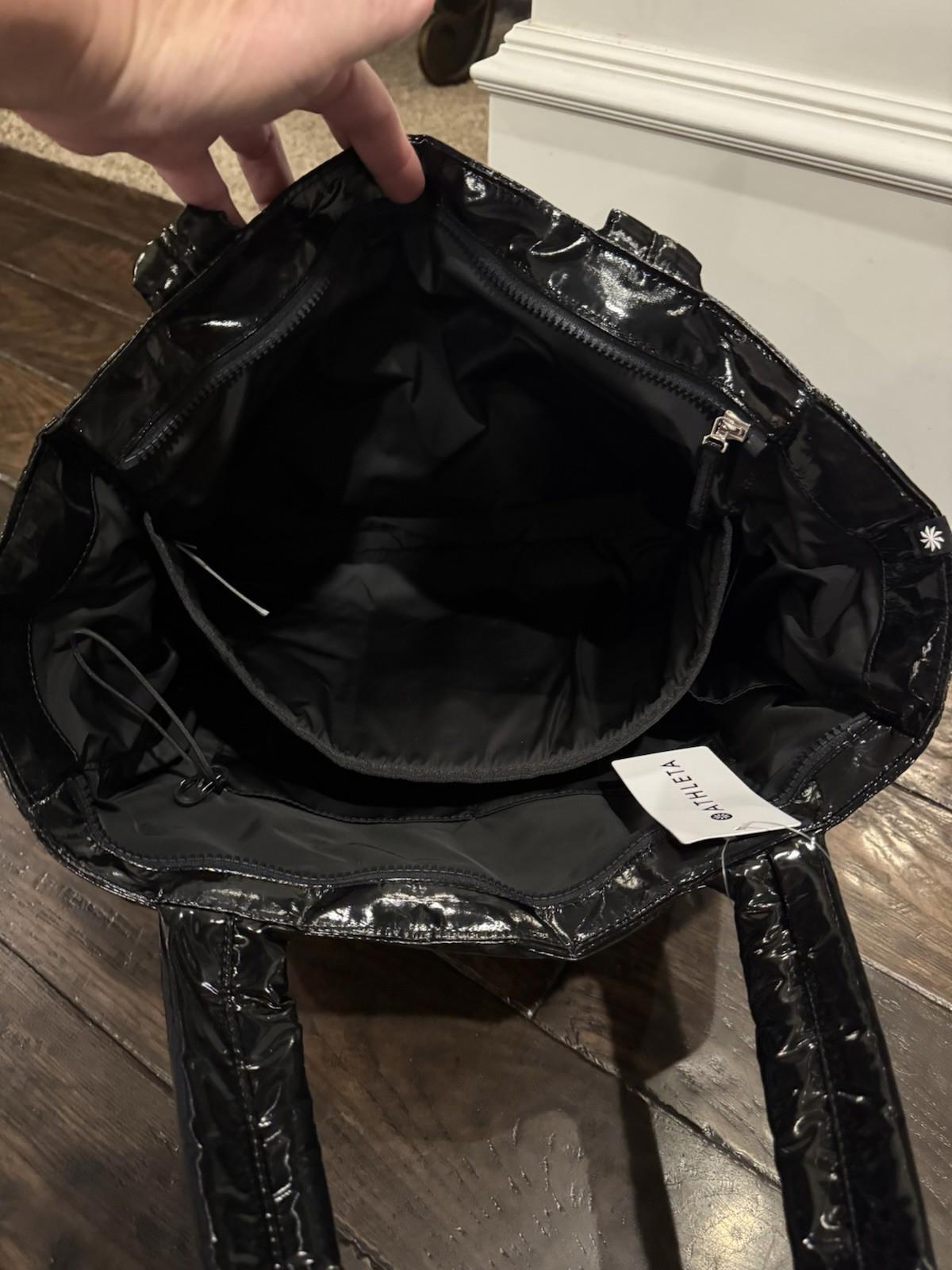 NEW! Athleta All About Shine Black Puff Tote Bag NWT