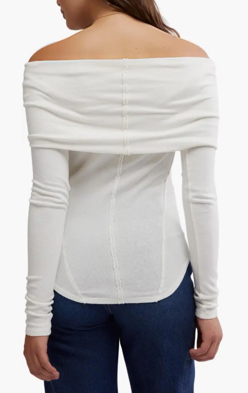 NWT Free People We The Free Iris Off Shoulder Long Sleeve Layer Top Ivory $58 XS