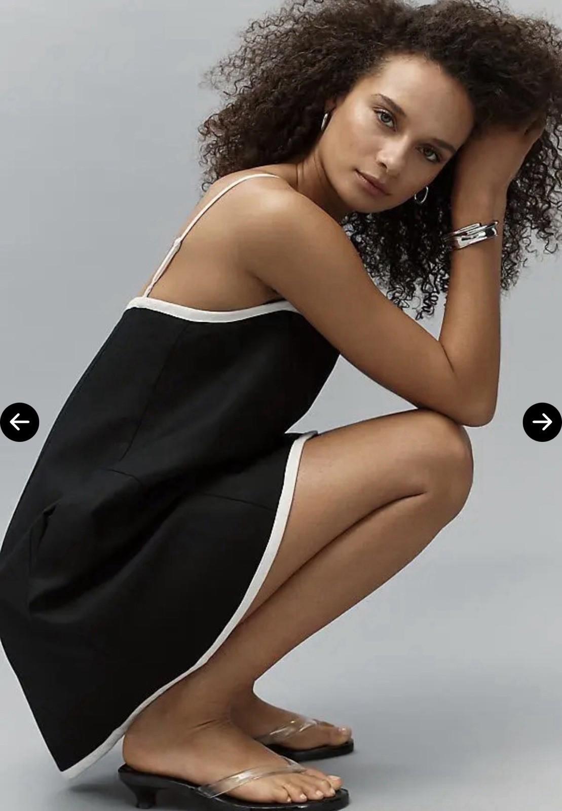 NEW MARE MARE Anthropologie Square Neck Mini Dress Black White Pattern SM Petite