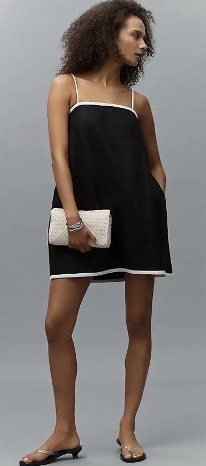 NEW MARE MARE Anthropologie Square Neck Mini Dress Black White Pattern SM Petite