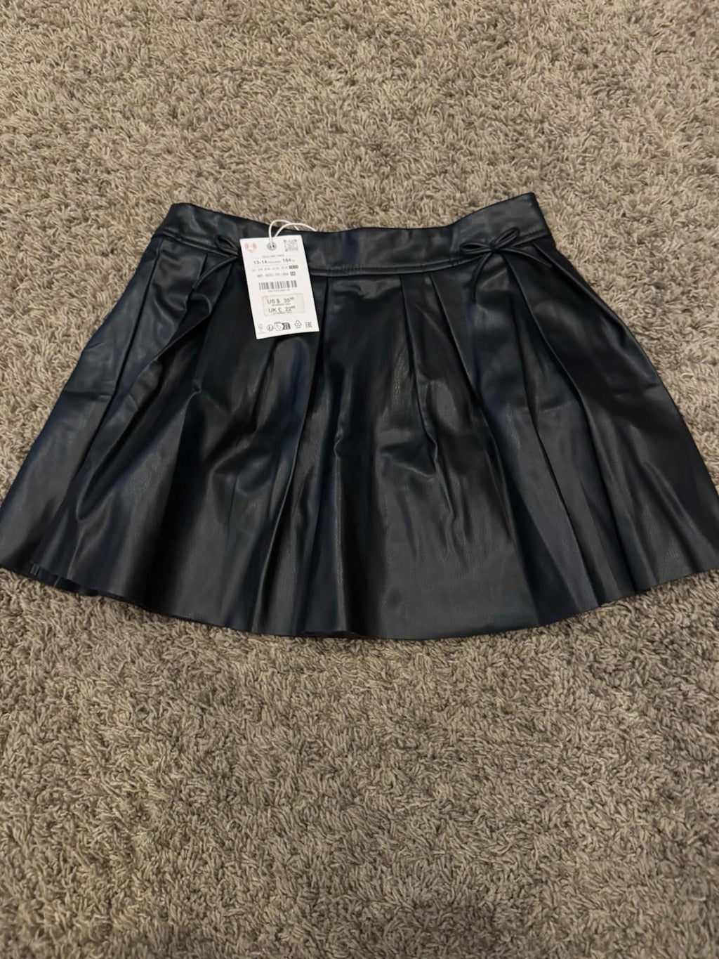 Zara Skirt Girls 13-14 Years Black Pleated Faux Leather Polyurethane Midi Youth