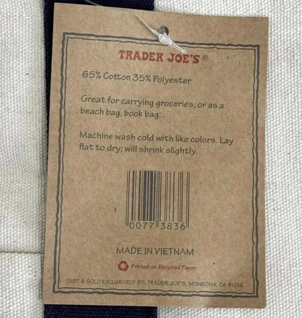 NEW LOT of 6 Trader Joe's Canvas Grocery Reusable Tote Bag Navy cream Large NIH