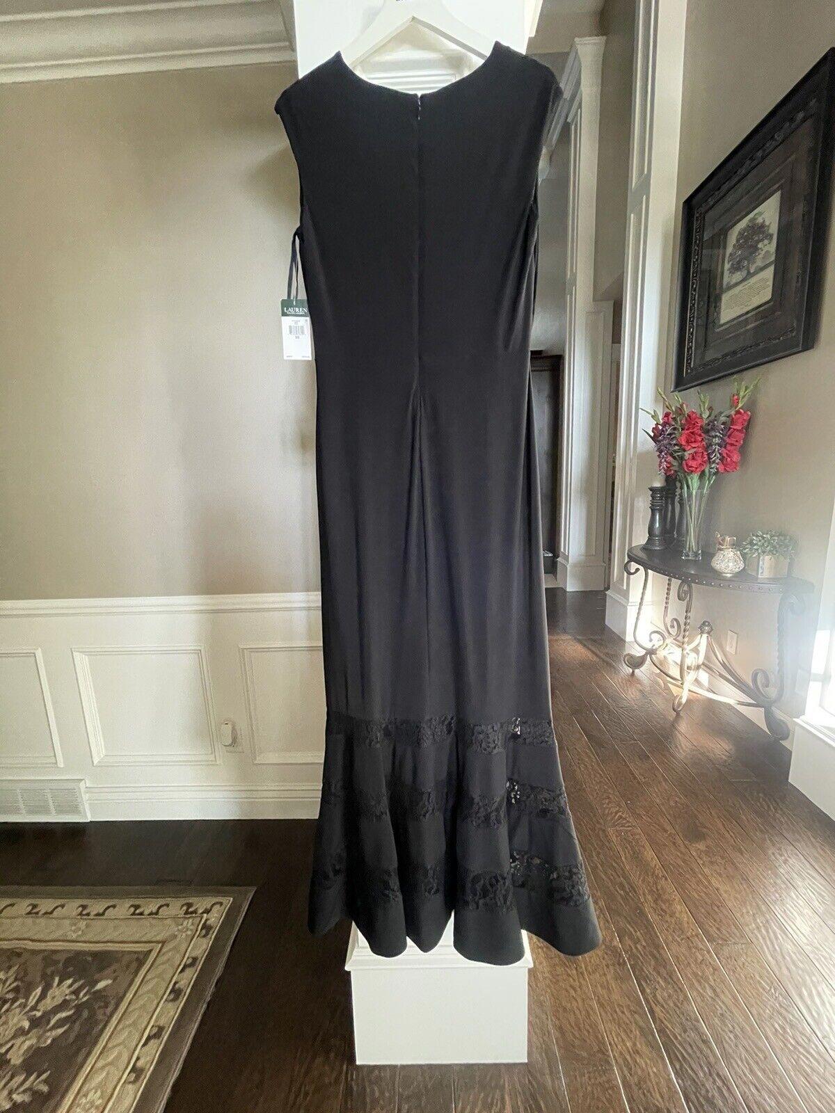 RALPH LAUREN Women Black Cap Sleeve Maxi Mermaid Dress sz 10