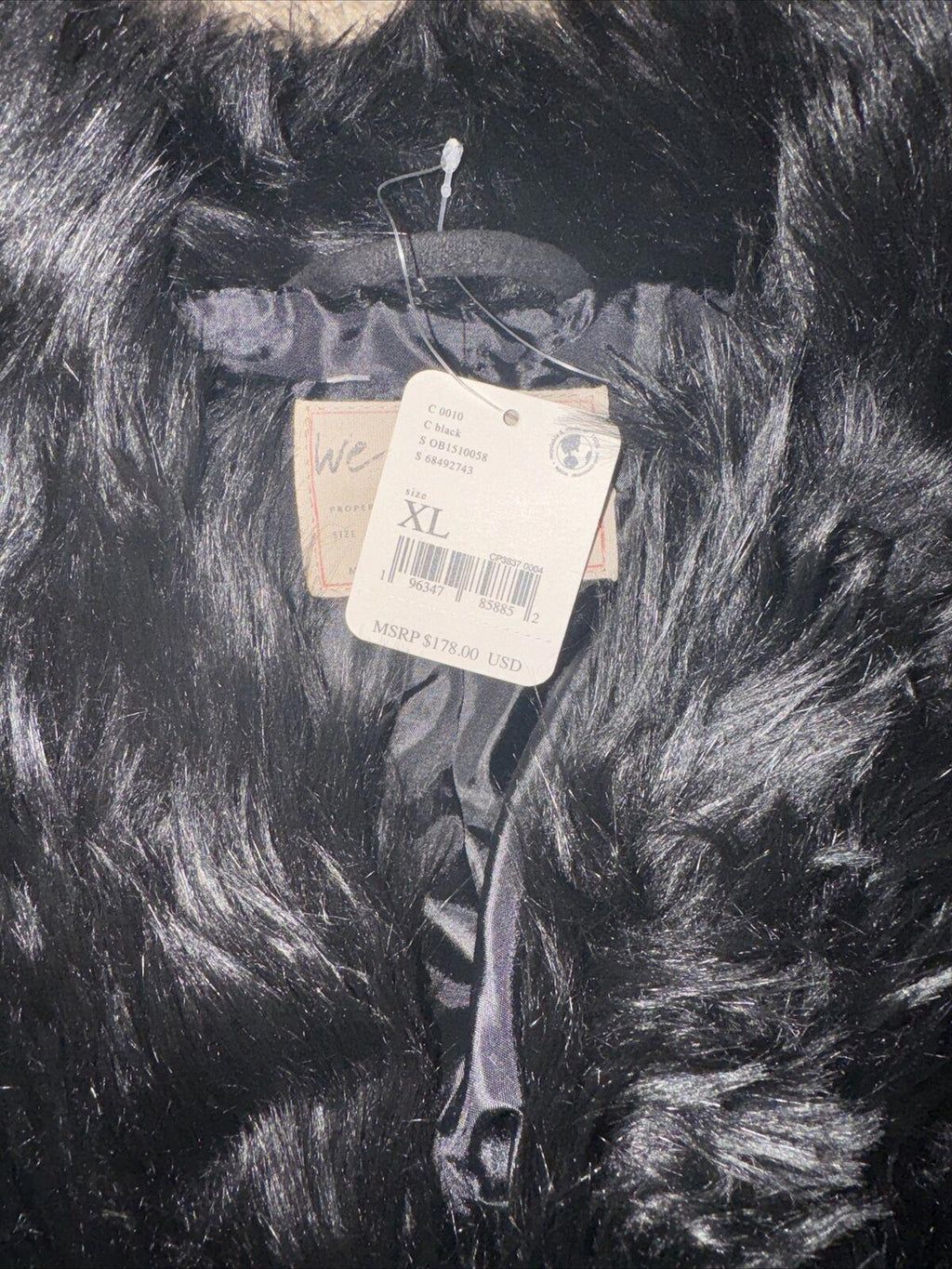 Free People All night faux fur black jacket medium new