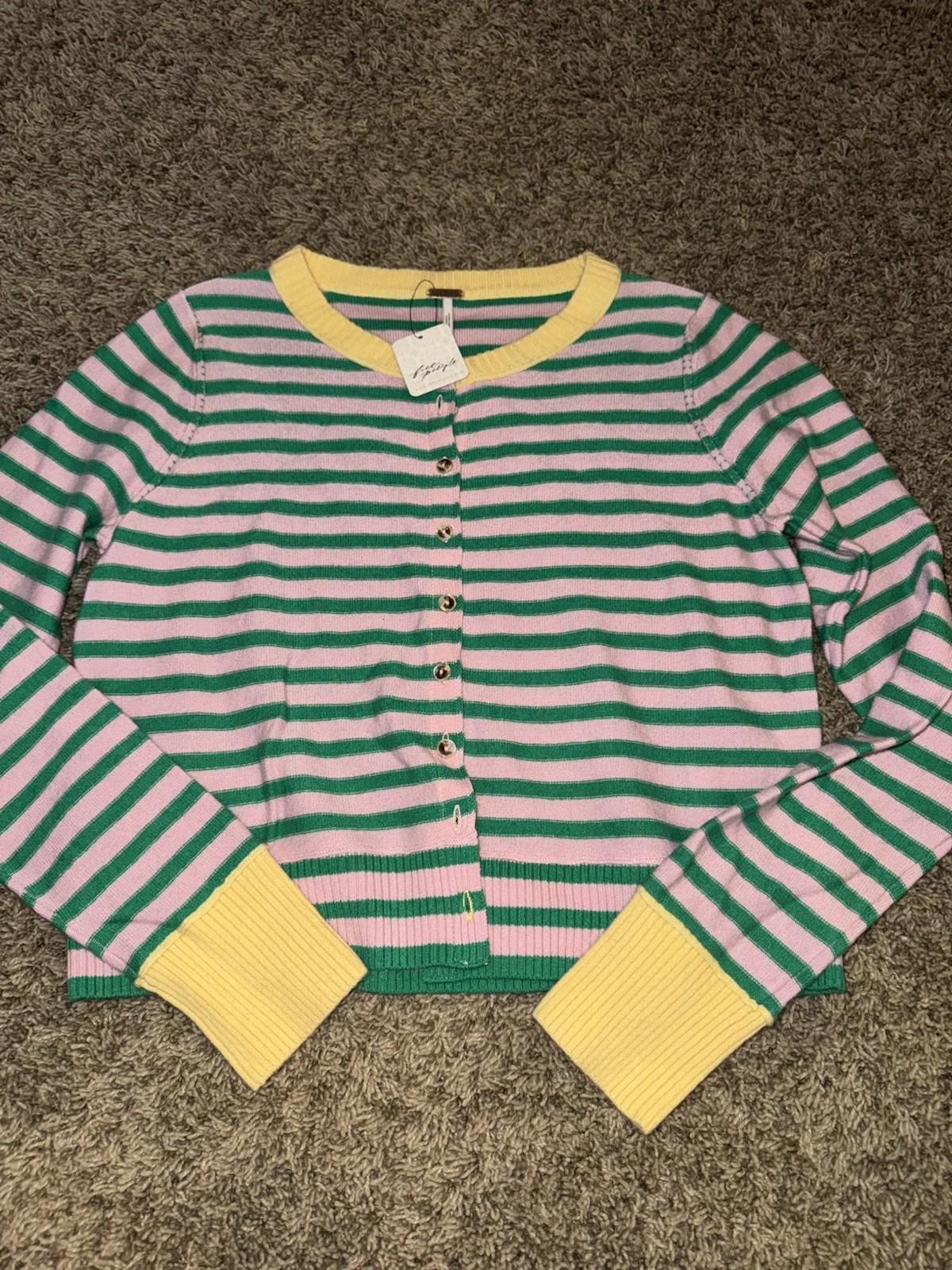 Free People Nocturnal Stripe Cardi Size Small Wool Cashmere Cardigan Sweater Y2K