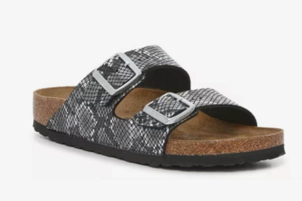Birkenstock ARIZONA Birko-Flor Snake Print Slide Grey Sandals Women's 7 EUR 38