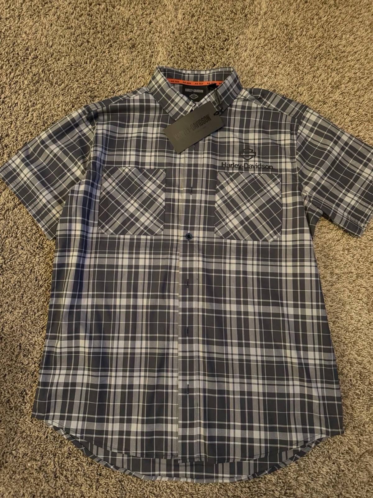 HARLEY DAVIDSON H-D TECH Coolmax Plaid Short Sleeve Shirt - Ghost Gray & Asphalt