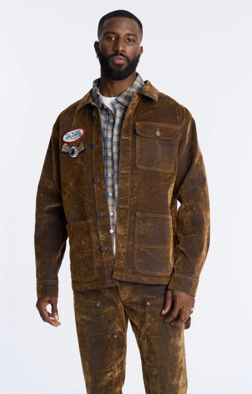 NEW Von Dutch Originals brown flocked chore denim jacket Medium NWT