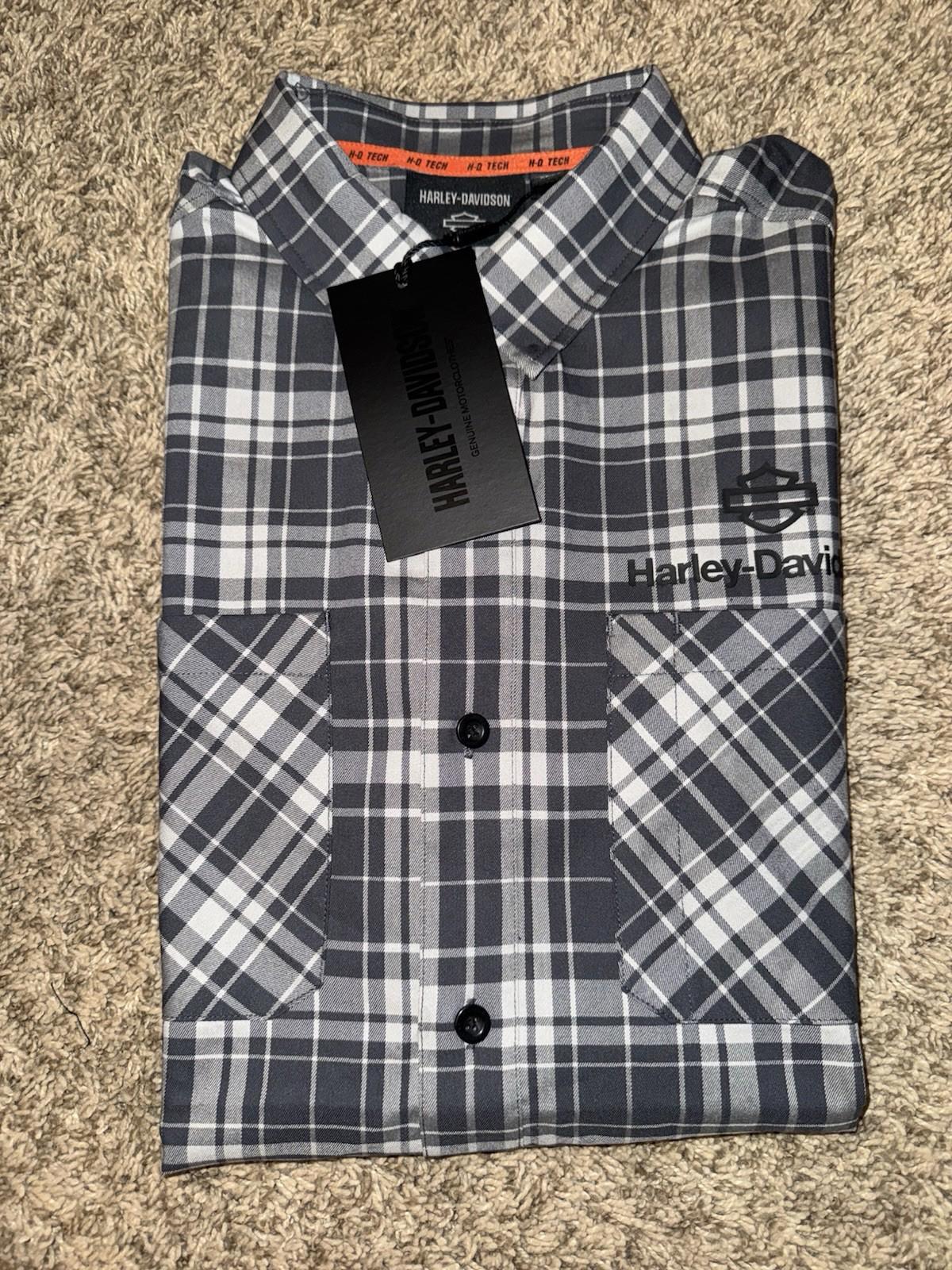 HARLEY DAVIDSON H-D TECH Coolmax Plaid Short Sleeve Shirt - Ghost Gray & Asphalt