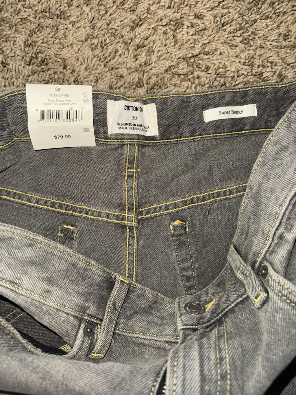 COTTON:ON Super Baggy Jeans in Y2K Washed Grey, size 30 NEW