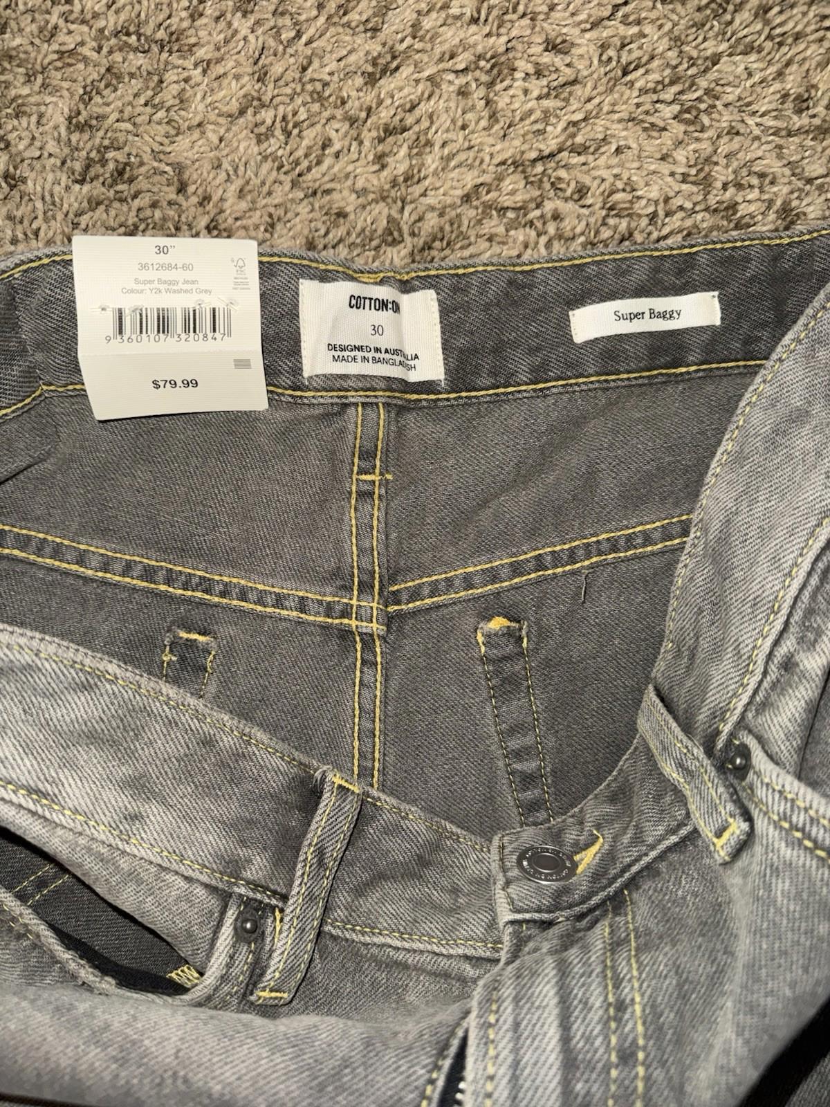 COTTON:ON Super Baggy Jeans in Y2K Washed Grey, size 30 NEW
