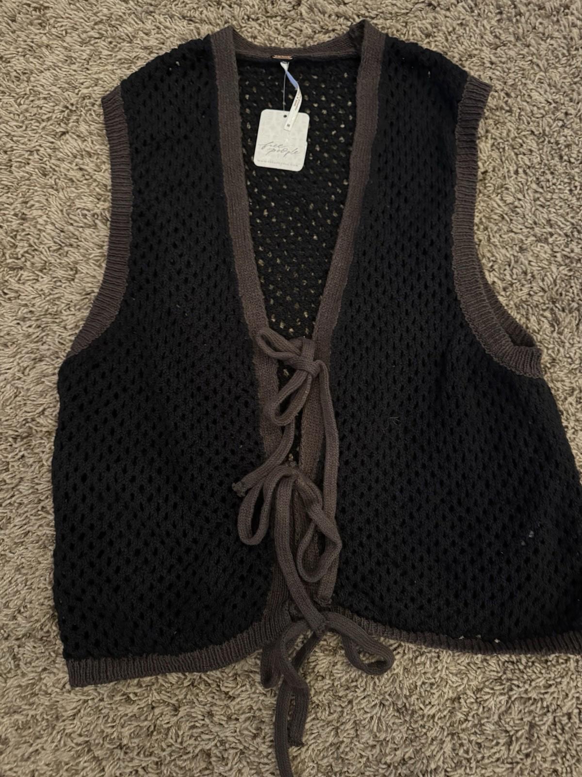 NWT Medium Free People  Festival Crochet Vest New Black Brown