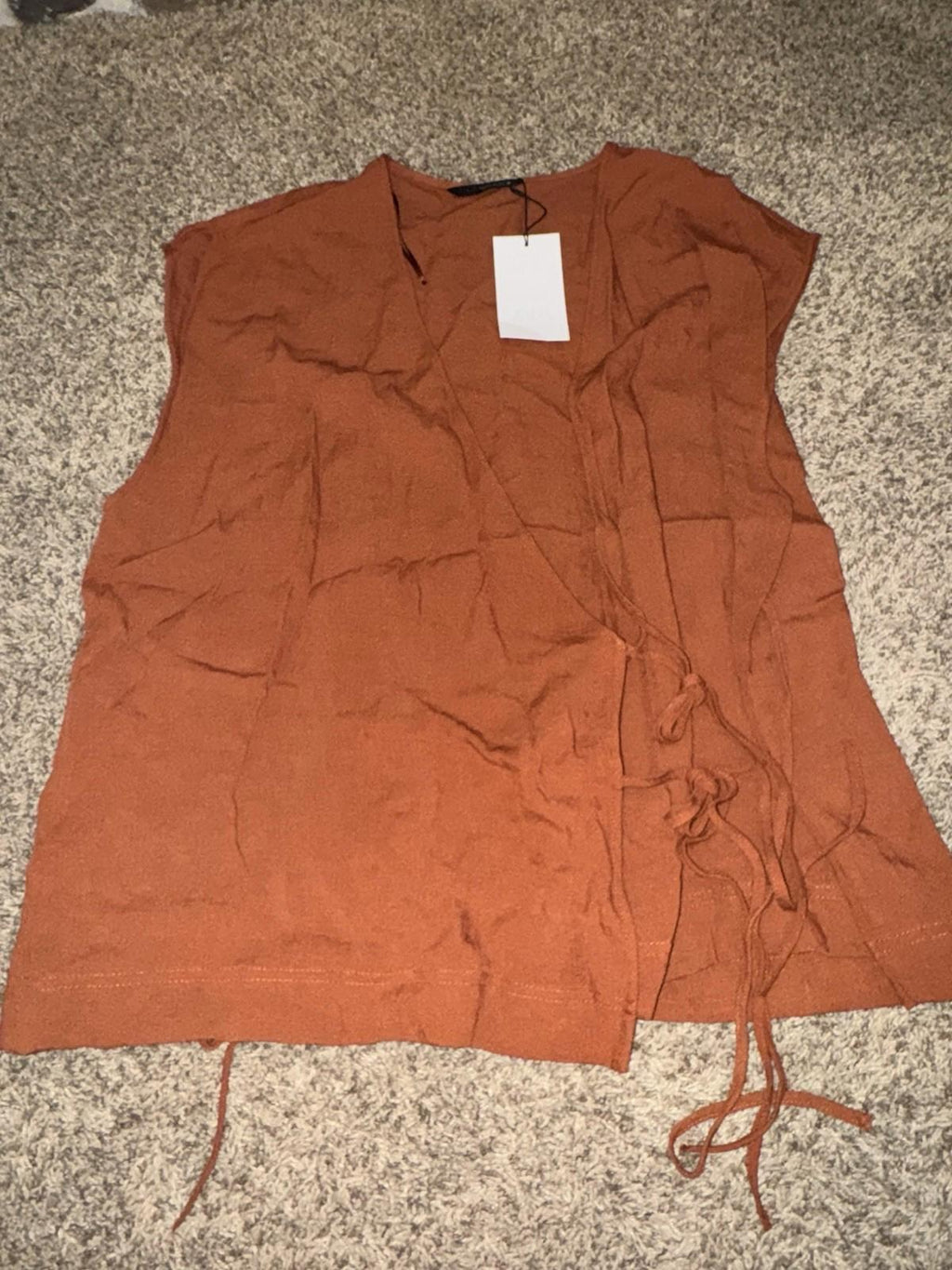NEW $50 ZARA Linen Blend Orange Sleeveless Kimono Vest Women Size M-L NWT