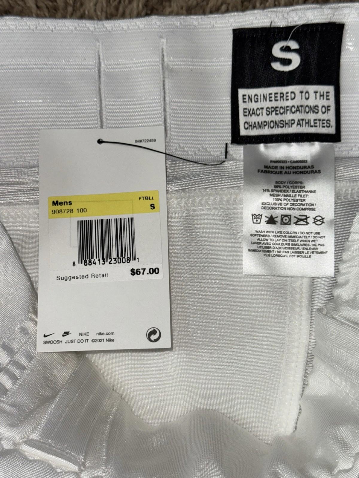 NEW $67 NIKE TEAM VAPOR VARSITY FOOTBALL 3/4 PANTS WHITE/BLACK 908728-100 SMALL