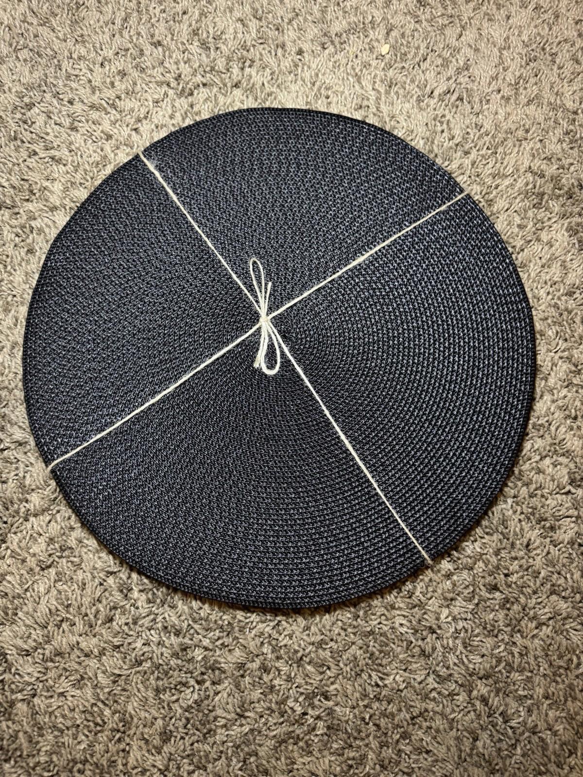 Set of 4 Pottery Barn Black Braided Woven 15" Round Placemats New