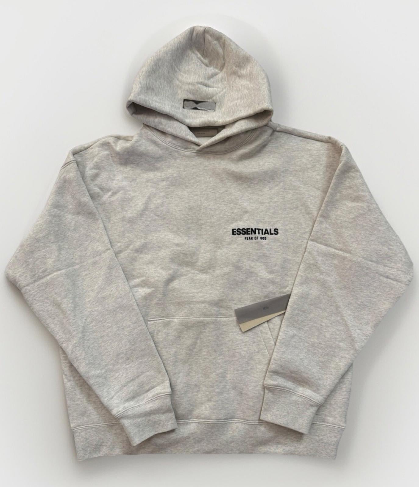 New Essentials Fear Of God 2 Sided Logo Pullover Hoodie Light Oatmeal Size Med