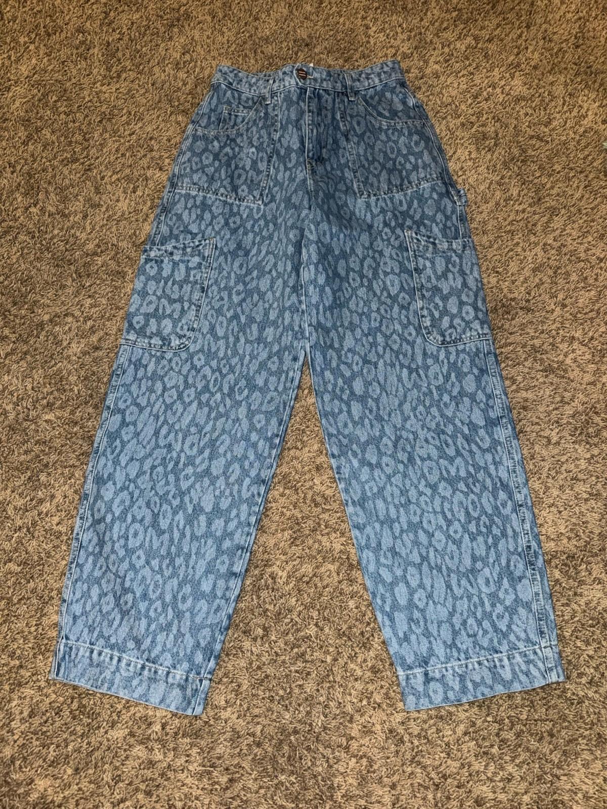 Revolve Damson Madder Drew Straight Leg in Leopard Jaguar Laser Blue size 8 NEW!