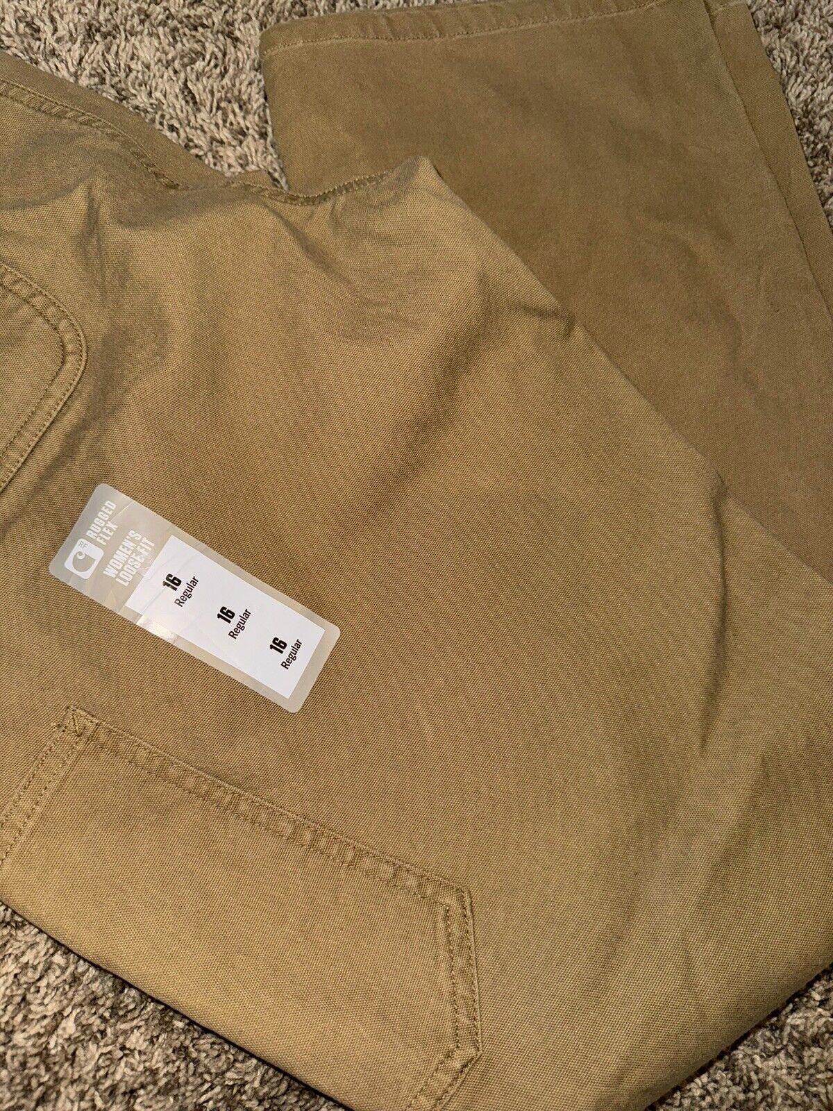 Carhartt Women Rugged Loose Fit Canvas Pant Khaki 16 Reg