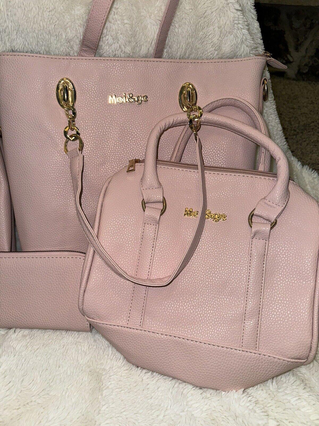 Mei & Ge pink 6-pc Set, Purse, Wallet, Makeup Bag, Clutch,