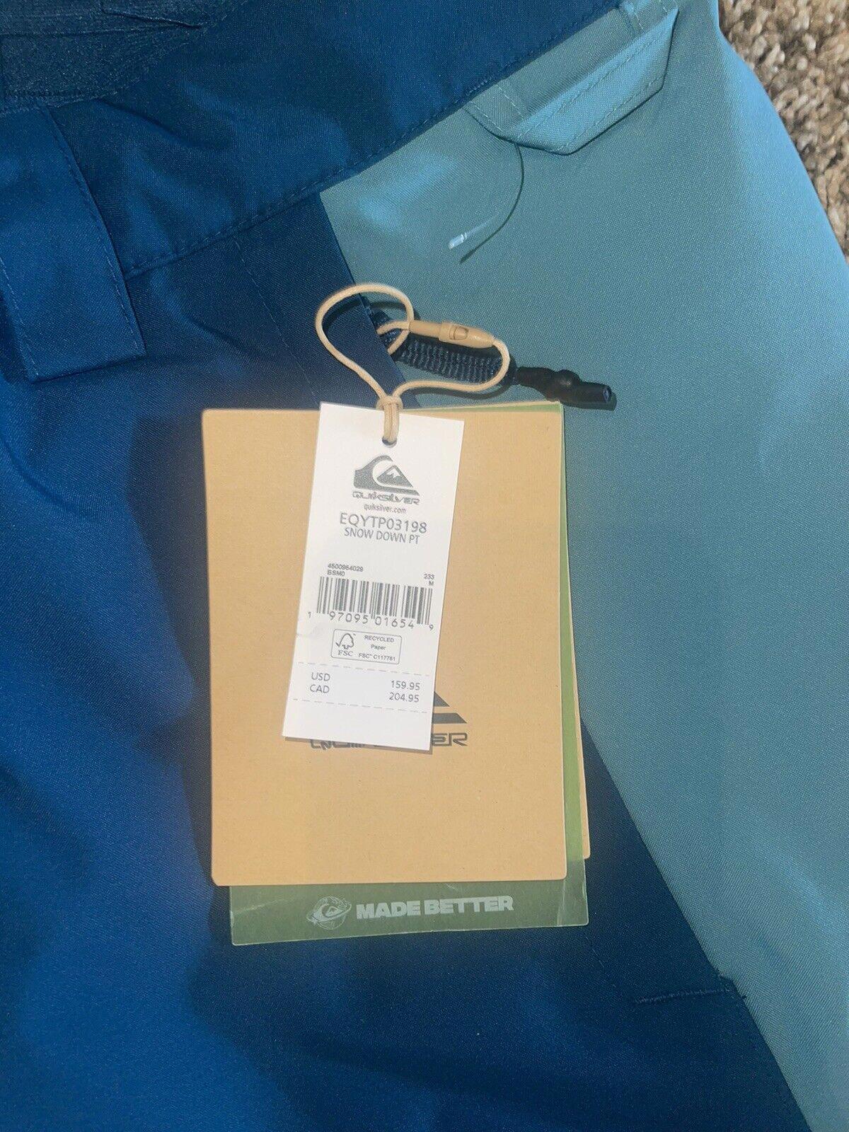 Quiksilver Snow Down Pant - Men's S & M Available. NWT Teal