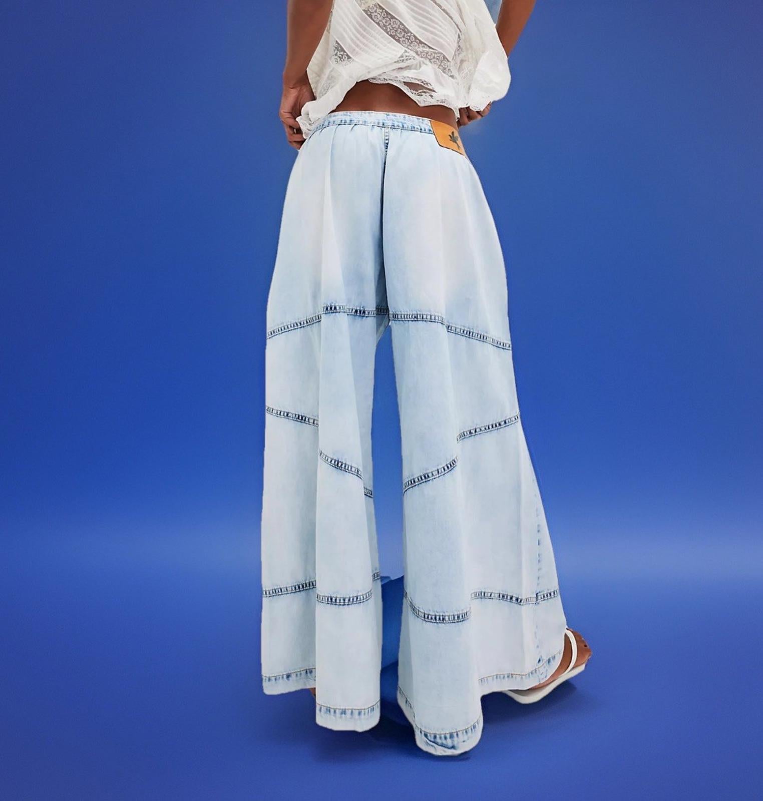 NEW Free People X OneTeaspoon Daddio Wide-Leg Jean In Depeche Blue Sz 26 Ret$198