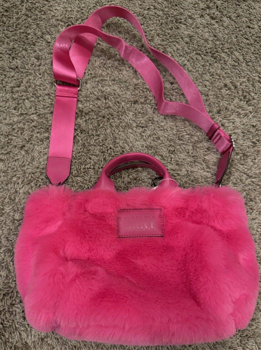 Pink DKNY Purse Handbag Satchel Fluffy Fur MSRP $148