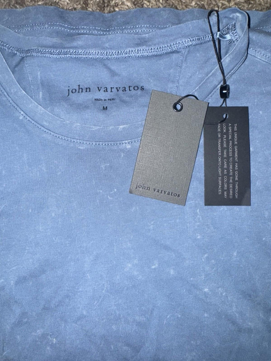 NEW John Varvatos Men's Blue Enzo Marble Wash Crew-Neck Short Sleeve T-Shirt Med