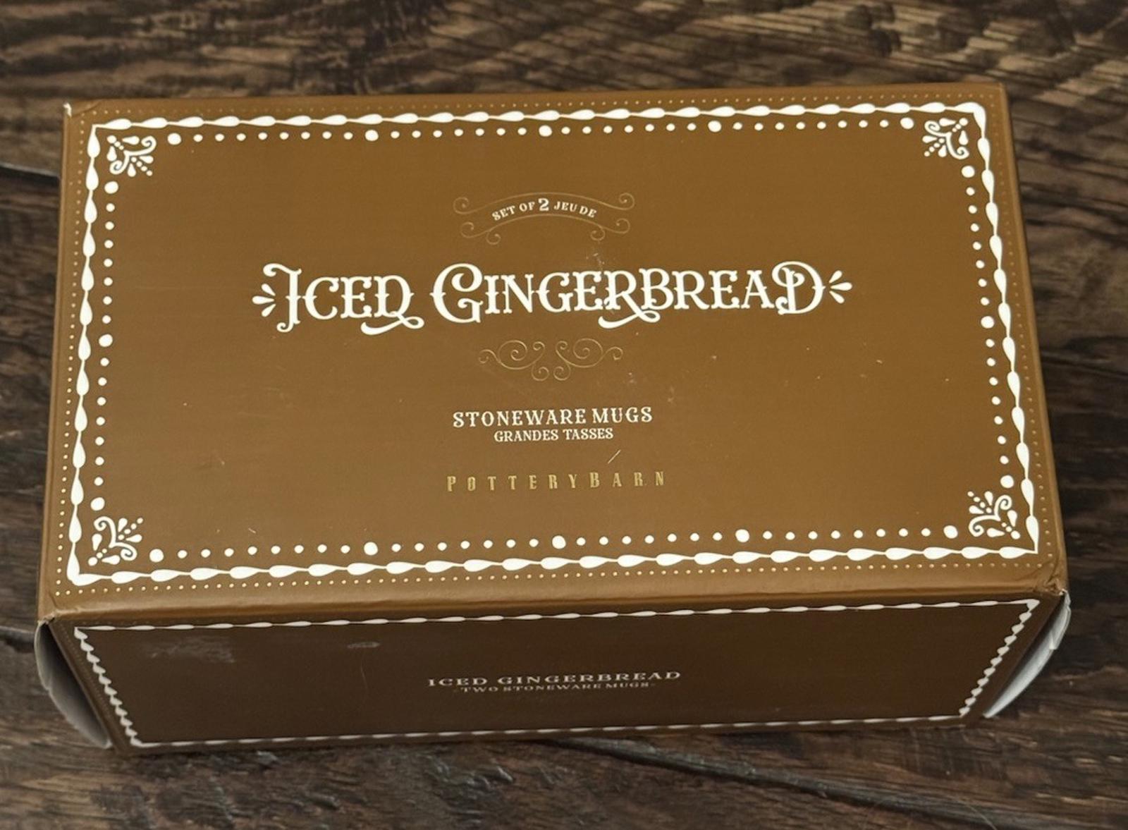 2 Pottery Barn Iced Gingerbread Stoneware Mugs - Both Snowflake Pattern New Box