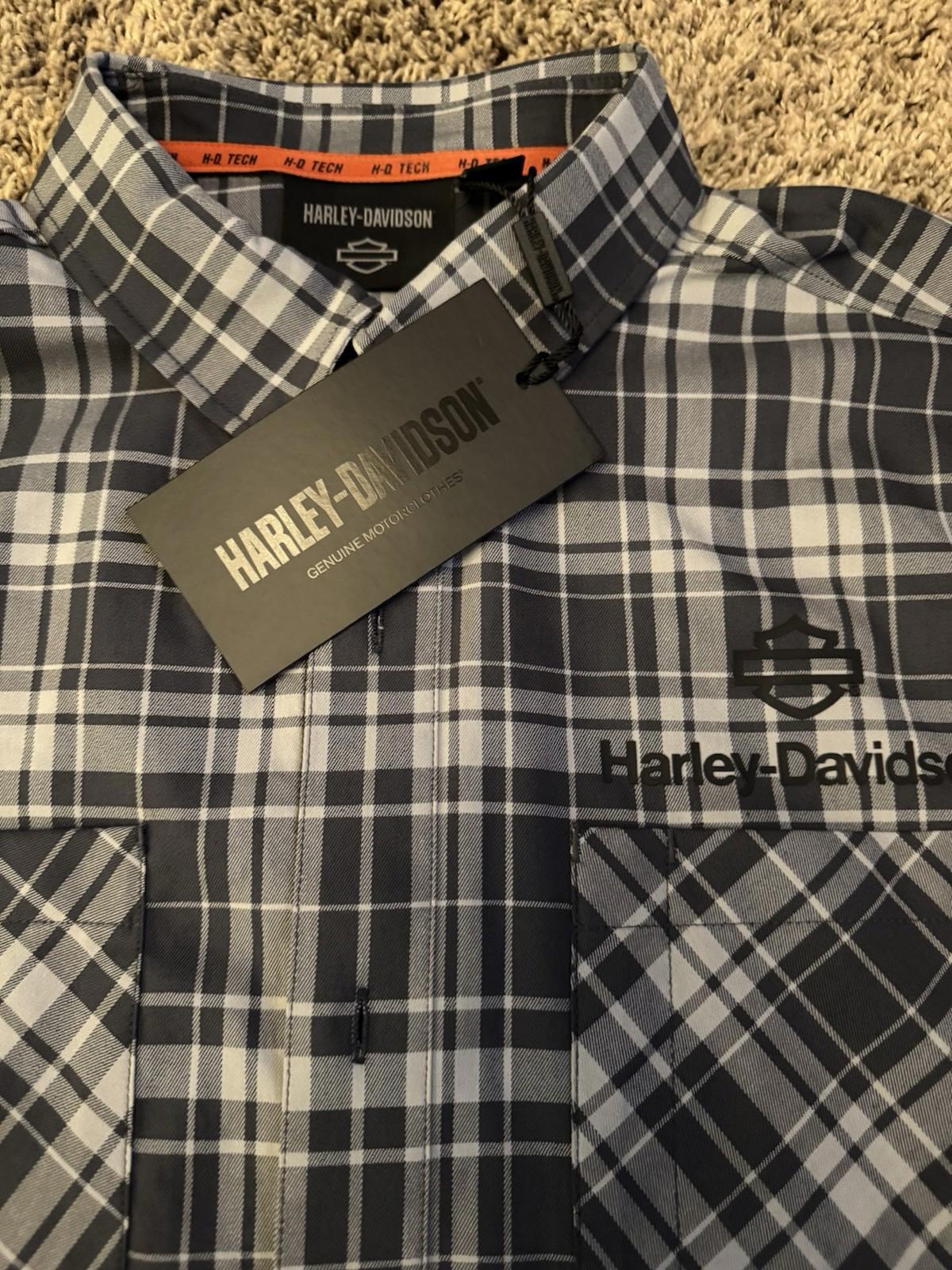 HARLEY DAVIDSON H-D TECH Coolmax Plaid Short Sleeve Shirt - Ghost Gray & Asphalt