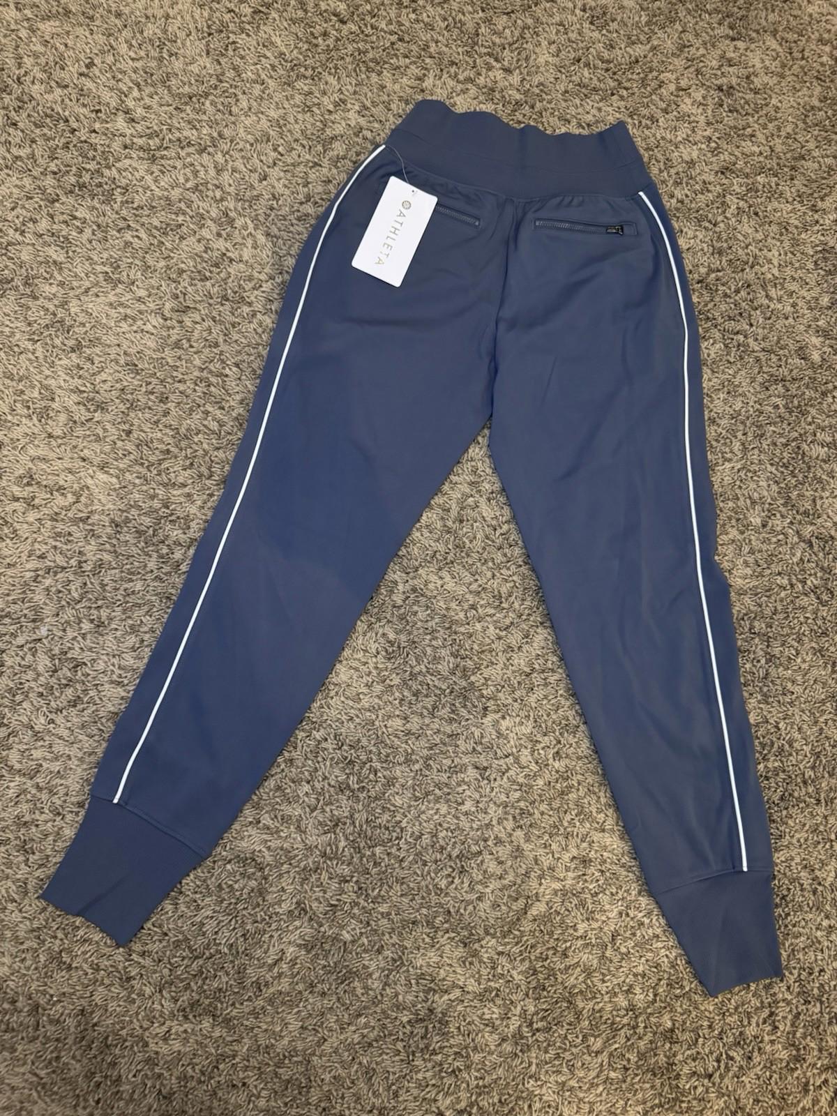 Athleta size XXS Venice Jogger Side Piping Granite Blue/White Stripe #854423 NEW