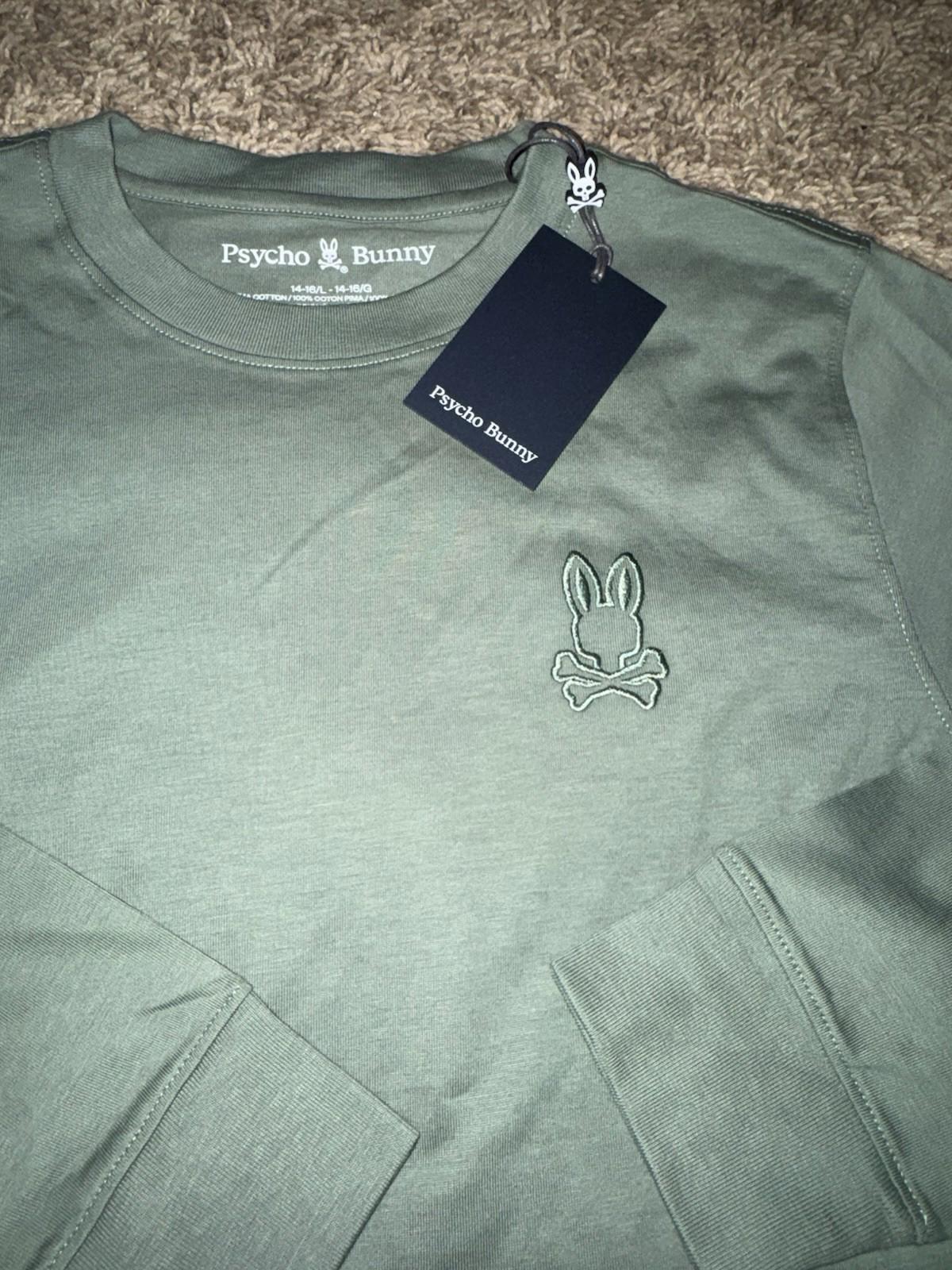 NEW Psycho Bunny L/S Tee Youth Sz L 14/16 Kids Alberton Embroidered Green NWT