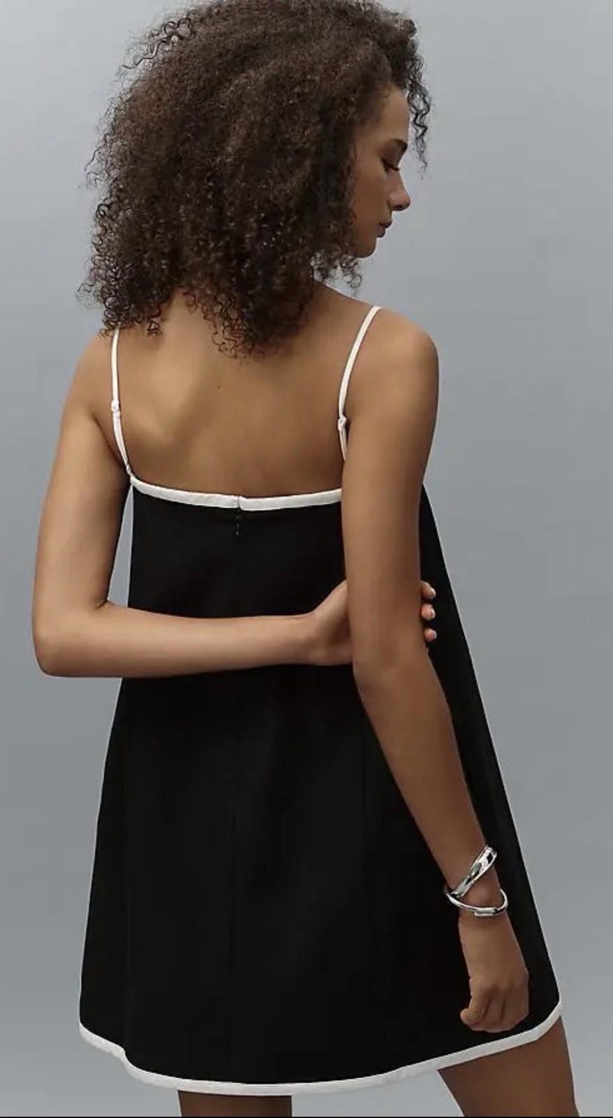 NEW MARE MARE Anthropologie Square Neck Mini Dress Black White Pattern SM Petite