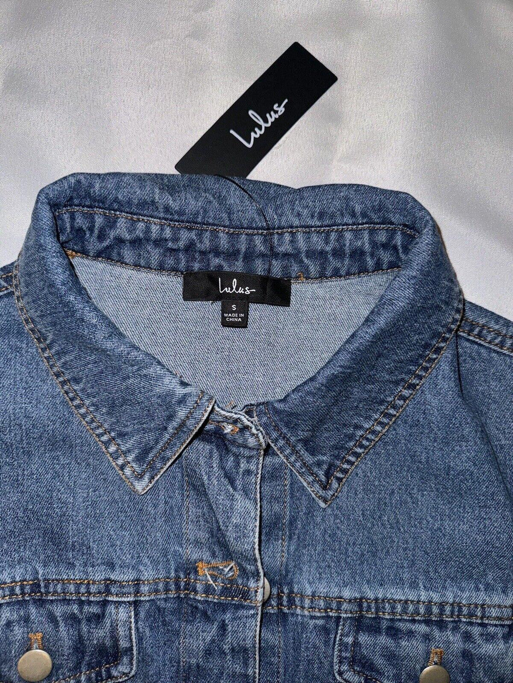 Lulu’s Ready to Charm Short Sleeve Denim Mini Dress Sz Small