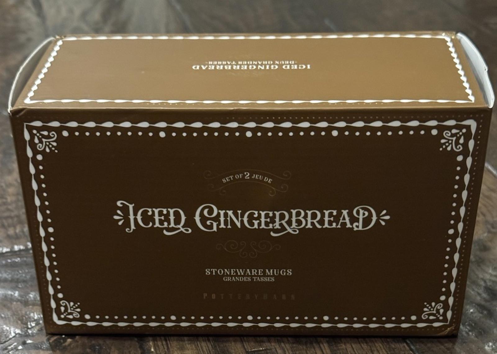 2 Pottery Barn Iced Gingerbread Stoneware Mugs - Both Snowflake Pattern New Box