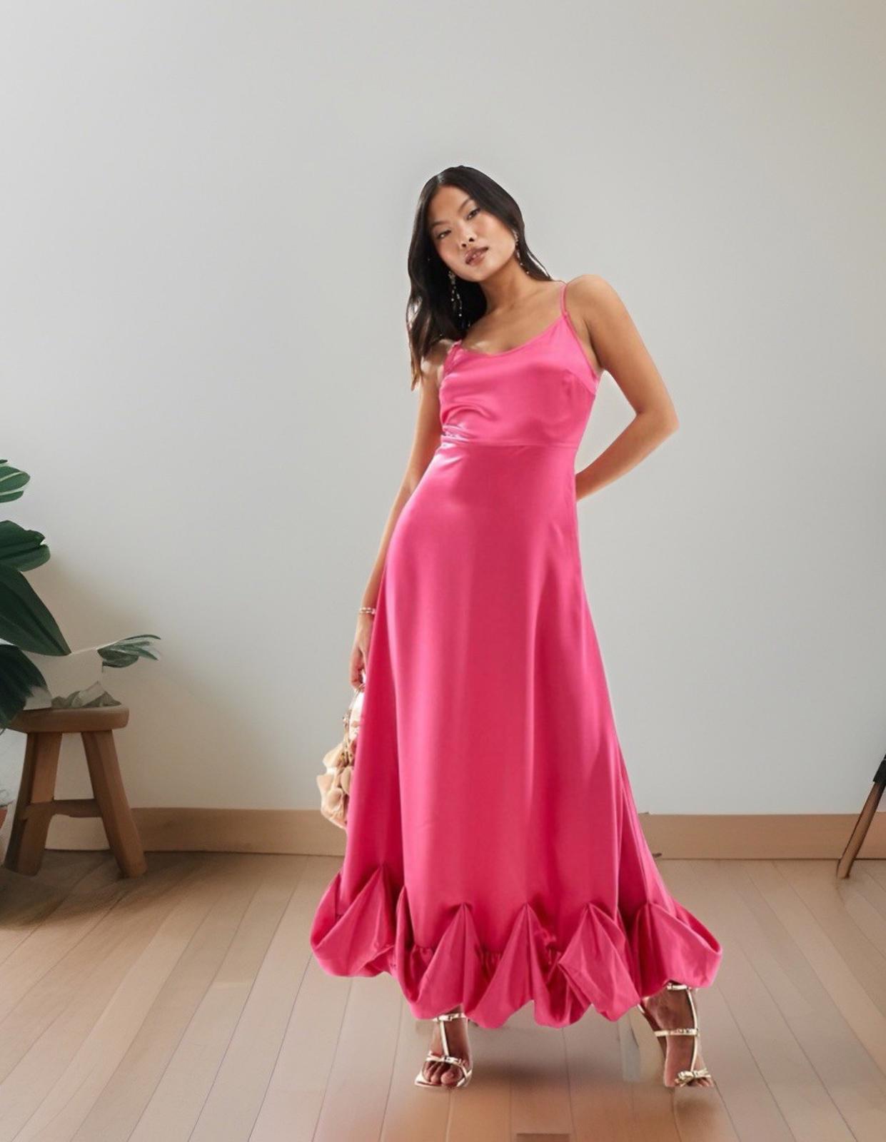VILA viellie strap midi dress cabaret style no 14099191 Hot Pink. Size 36 NEW