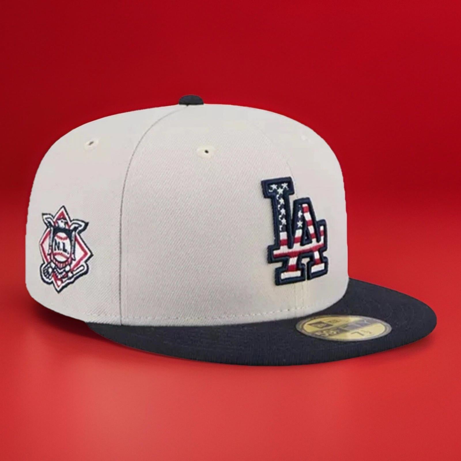 NEW LA Dodgers New Era Khaki/Black Fourth of July 59FIFTY Fitted Hat Size 7