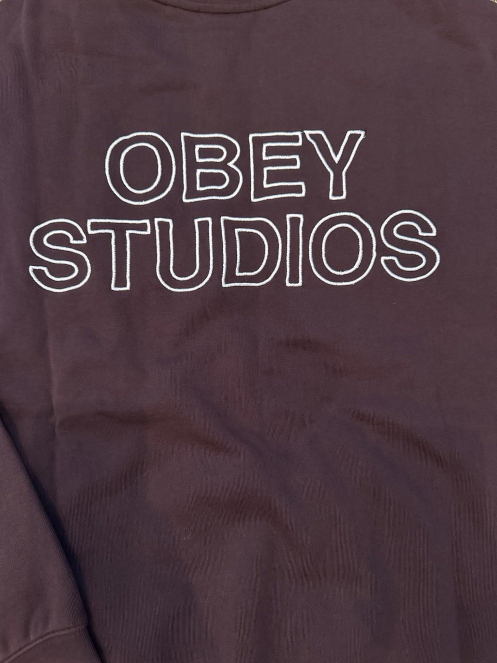 NEW! OBEY STUDIOS FADED CREW Burgundy Winetasting Faded Red Size Medium