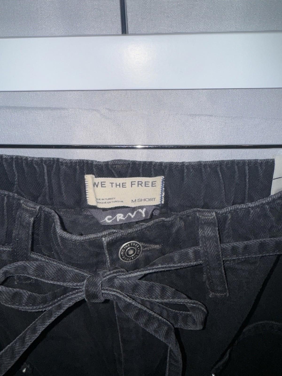 Free People CRVY Outlaw Wide Leg Jeans Distress Pockets Belt Black Jasper M NWT