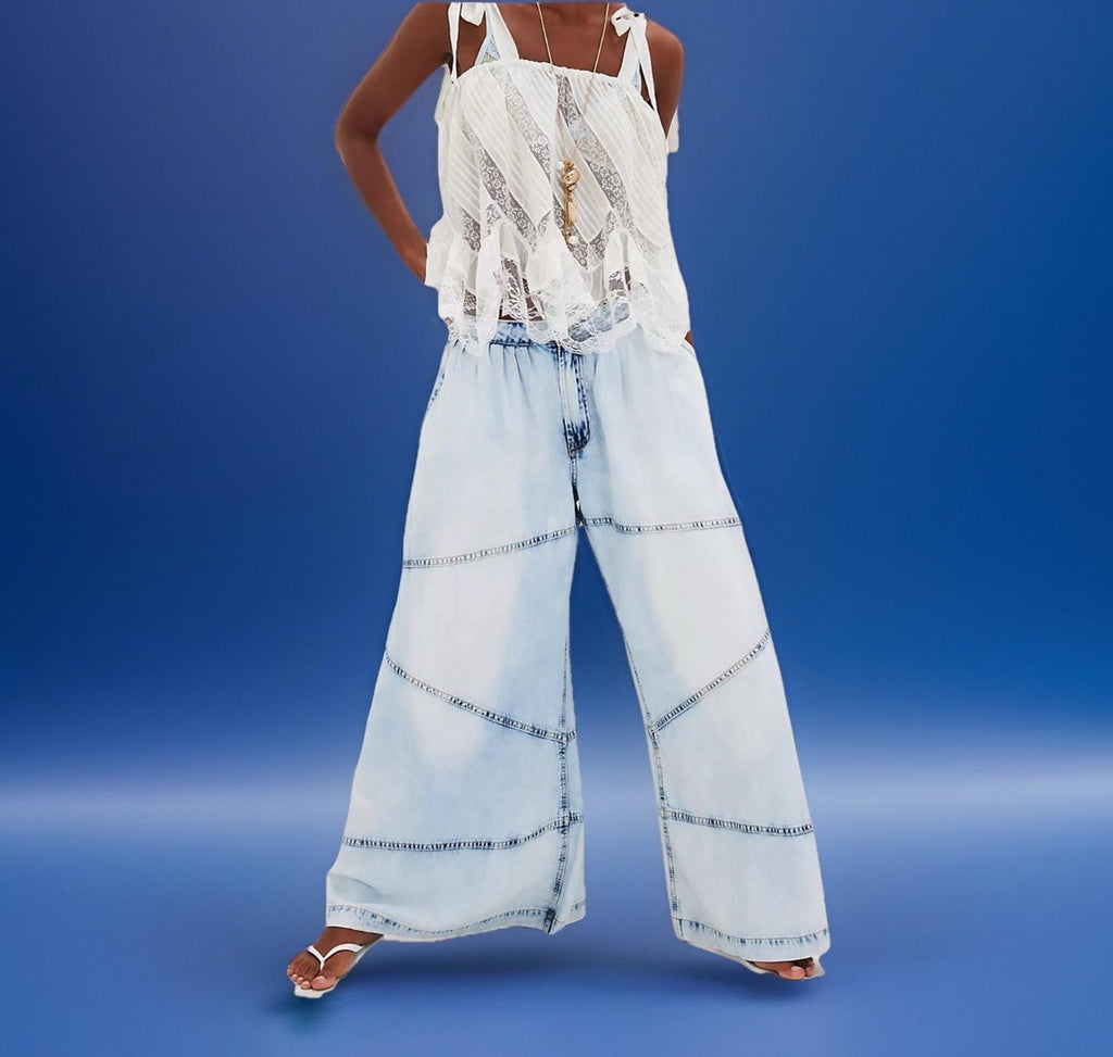 NEW Free People X OneTeaspoon Daddio Wide-Leg Jean In Depeche Blue Sz 26 Ret$198