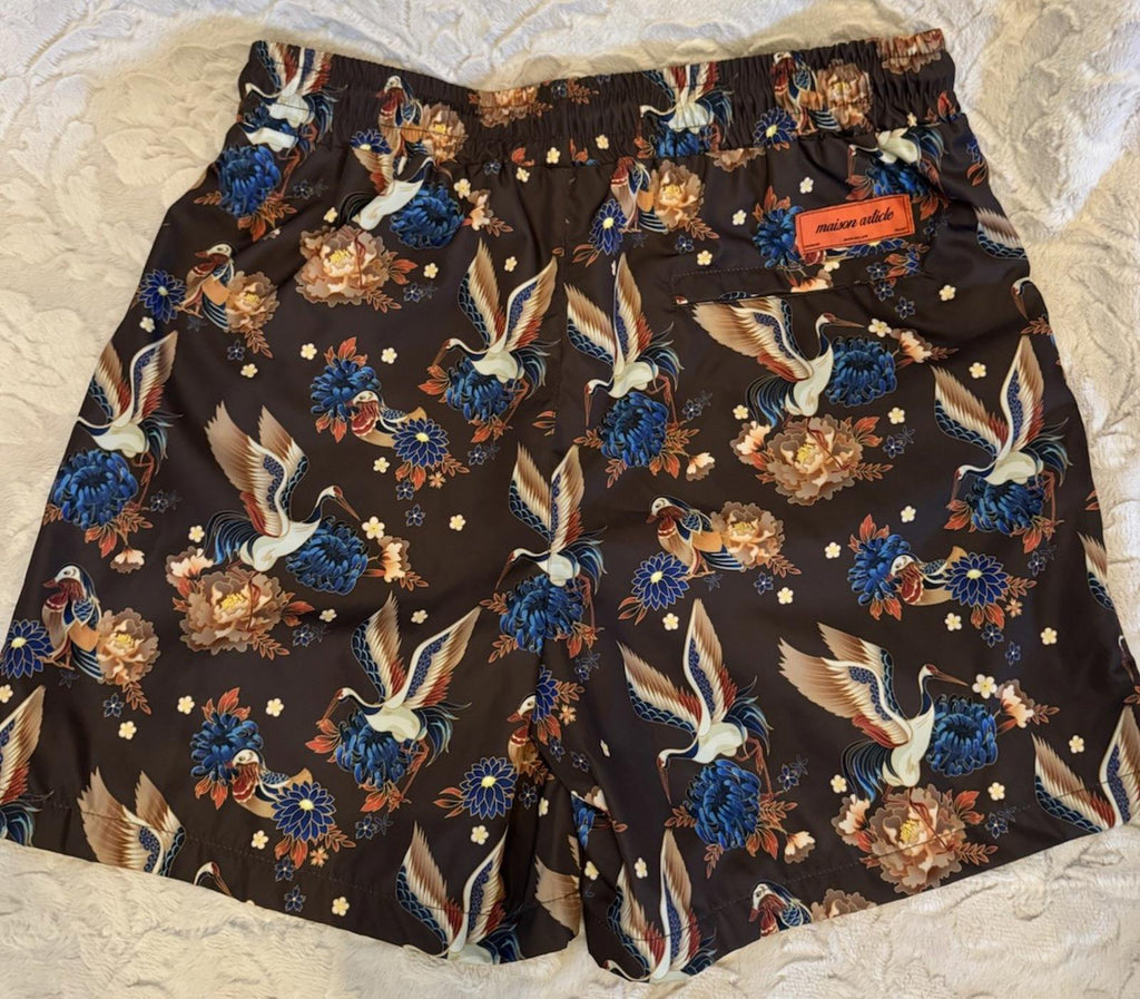 NEW! Maison Article Shorts Men's MED  Crane Black Mesh Lined Trunks NWT