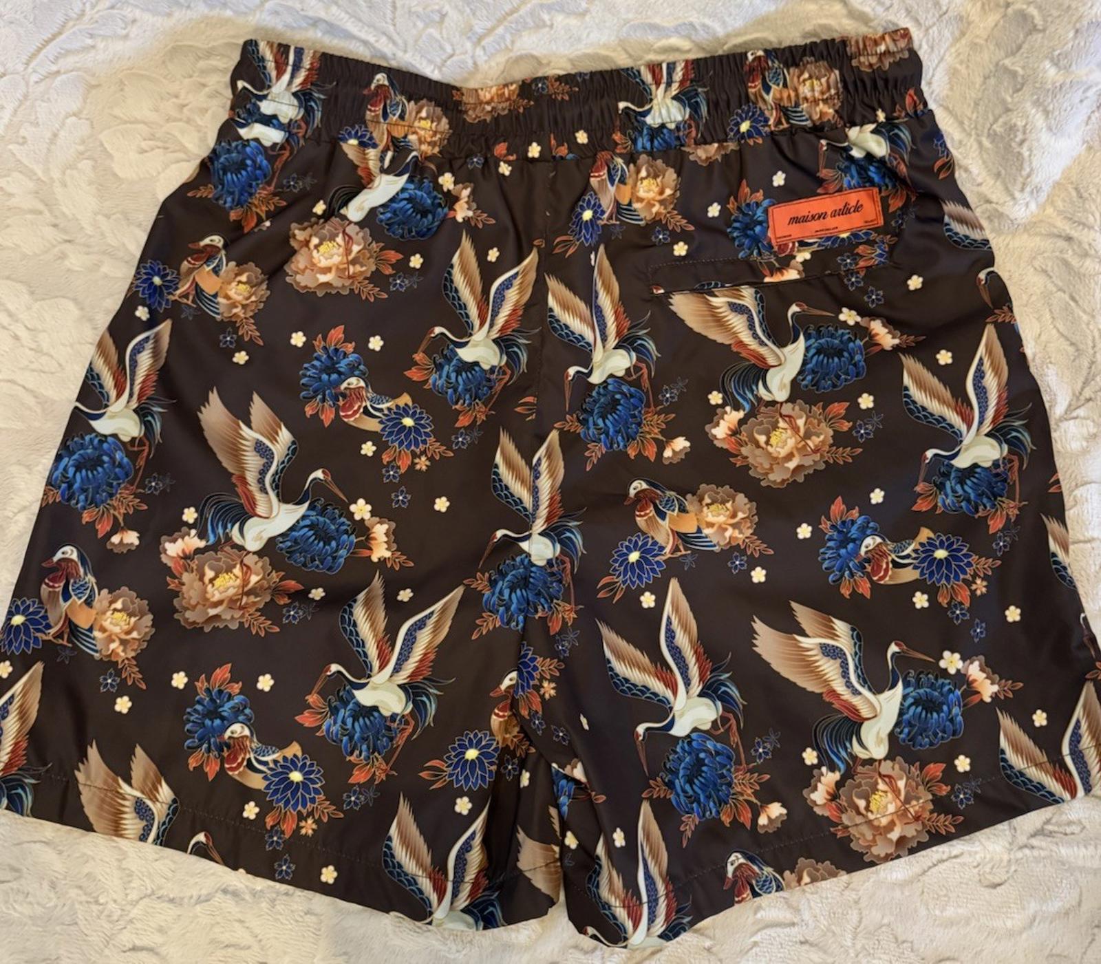 NEW! Maison Article Shorts Men's MED  Crane Black Mesh Lined Trunks NWT