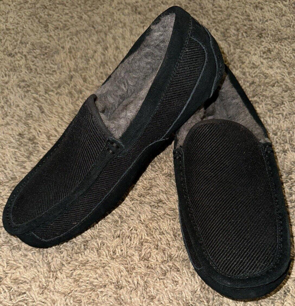 UGG Men's Ascot Slippers Sheepskin Suede Black Grey fur SZ 8
