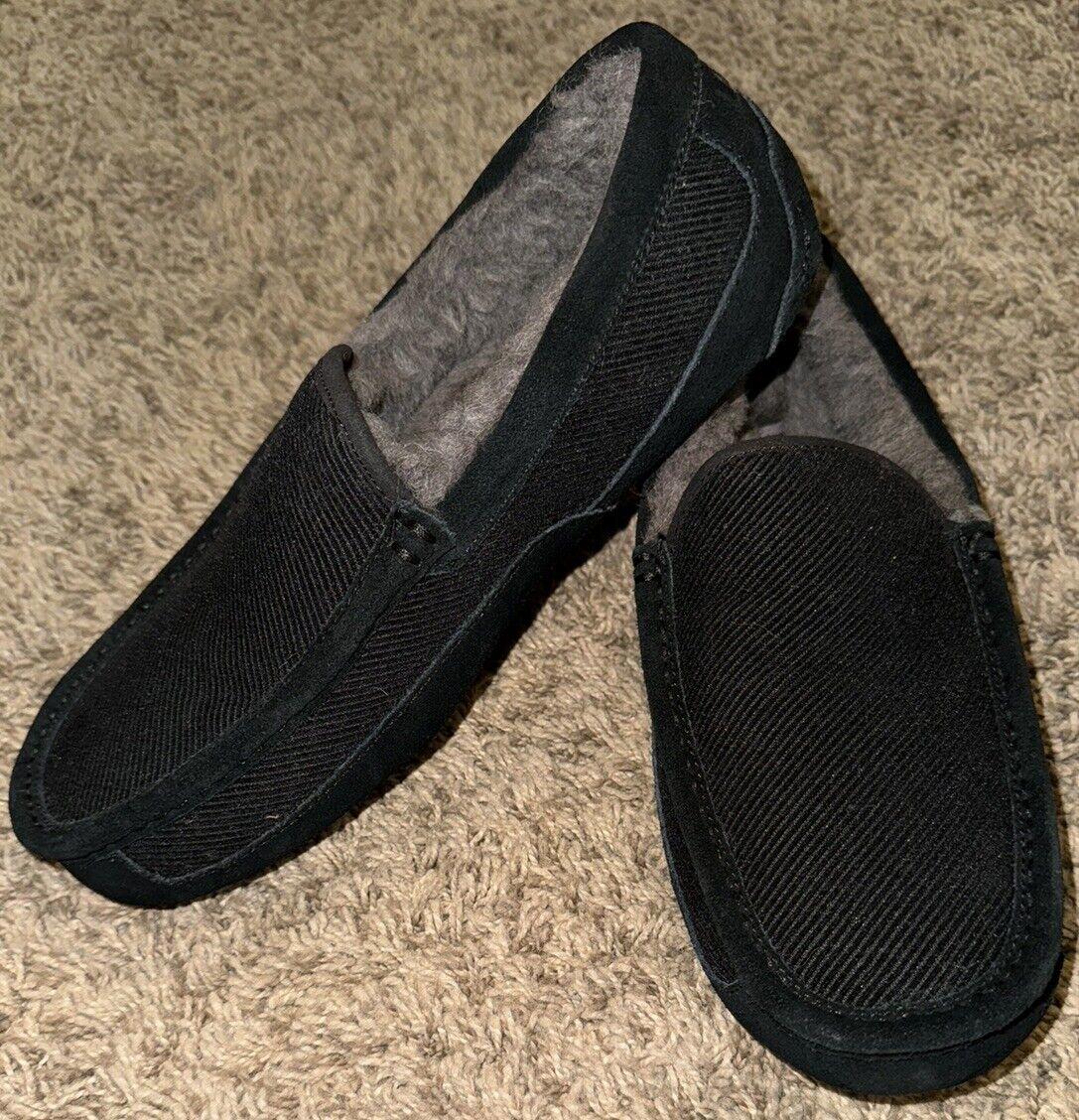 UGG Men's Ascot Slippers Sheepskin Suede Black Grey fur SZ 8