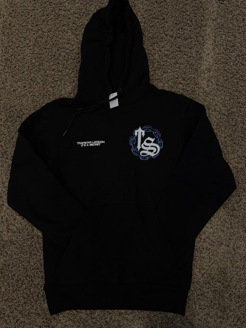 Trapstar Chain Script Hoodie Black/ice Blue Men’s small NWOT