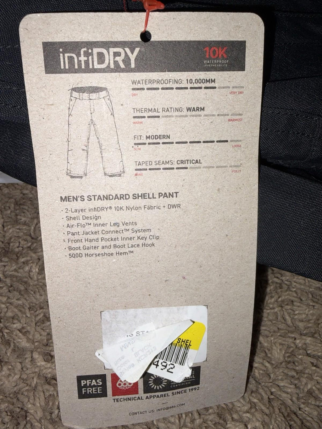 686 MEN'S INFIDRY STANDARD SHELL SKI / SNOWBOARD PANT SIZE LARGE BLACK KCR213