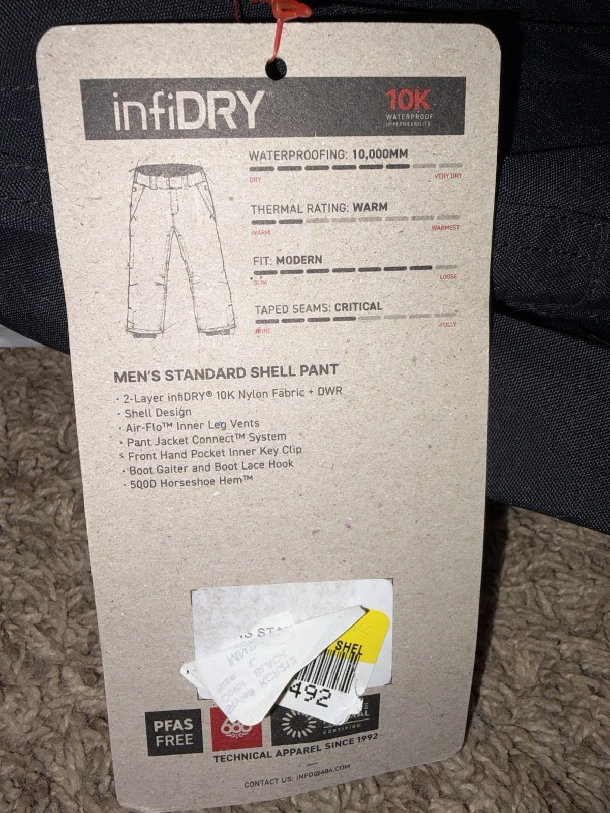 686 MEN'S INFIDRY STANDARD SHELL SKI / SNOWBOARD PANT SIZE LARGE BLACK KCR213