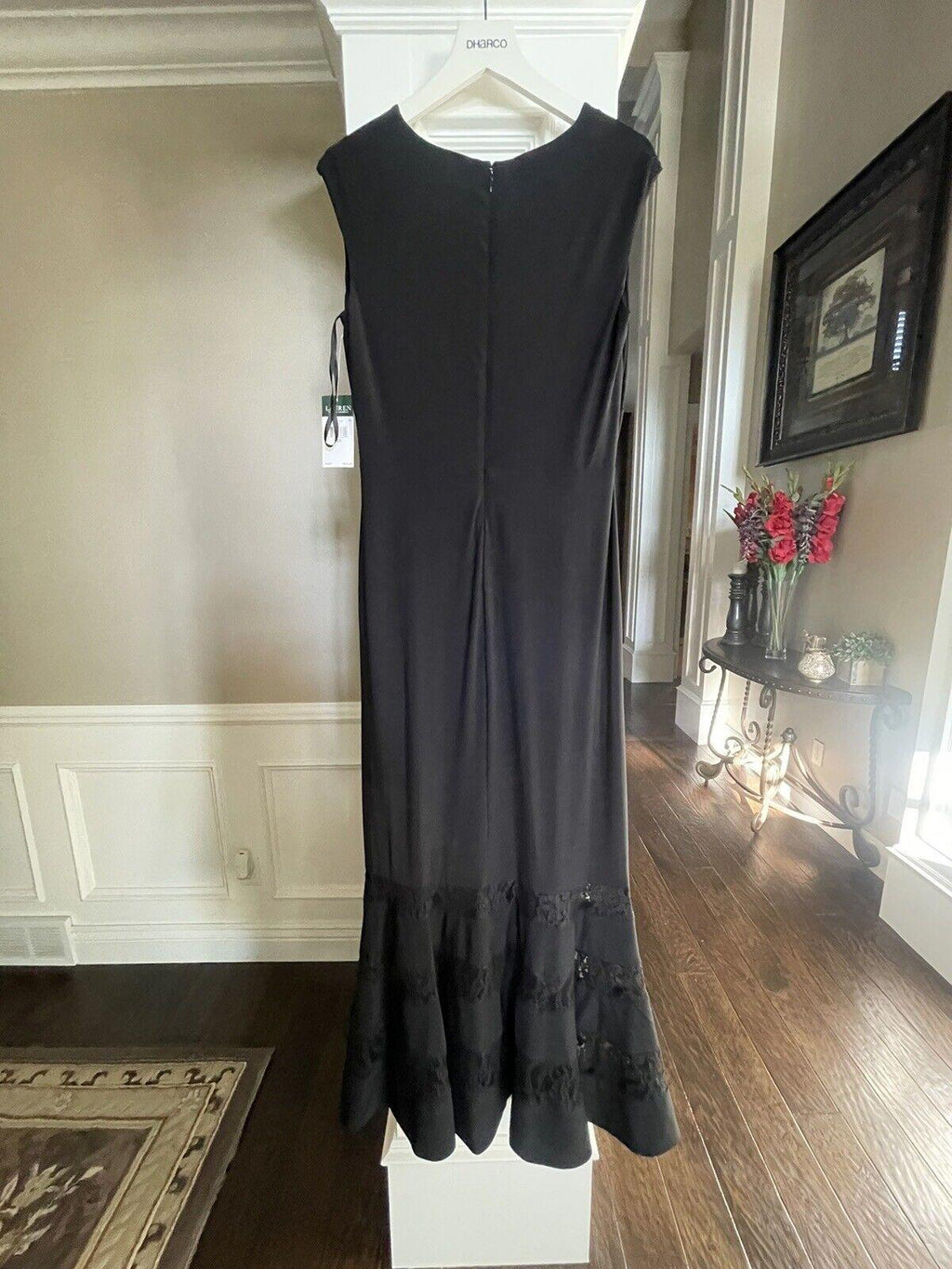 RALPH LAUREN Women Black Cap Sleeve Maxi Mermaid Dress sz 10
